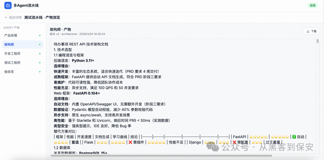 架构师Agent生成的技术架构文档