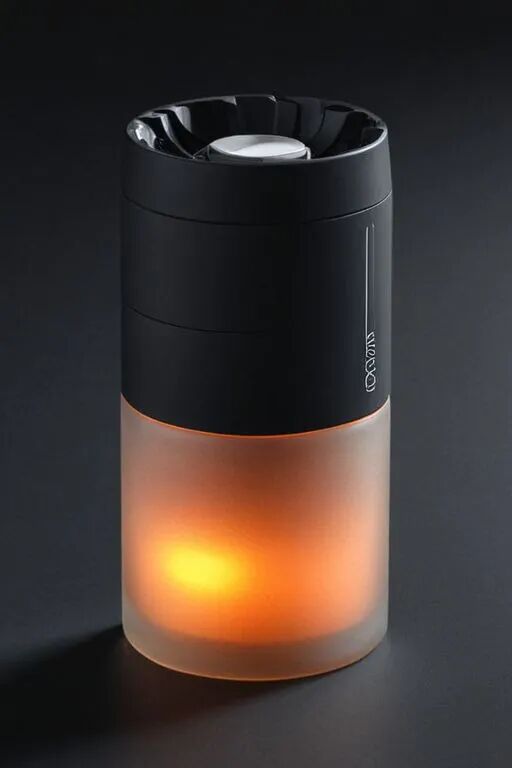 黑色圆柱设备下半部分透出橙黄色光