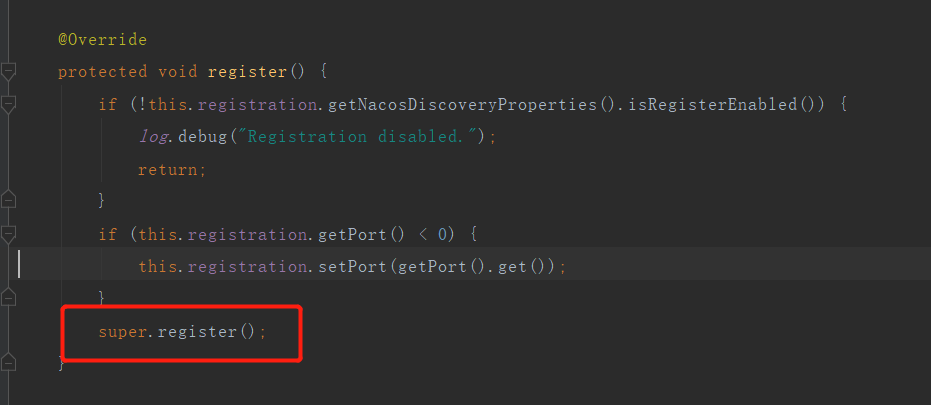 NacosAutoServiceRegistration重写的register方法，增加了前置判断