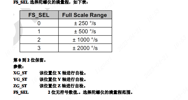 陀螺仪满量程选择FS_SEL参数表