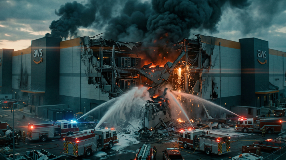 亚马逊AWS数据中心建筑被击中后燃烧