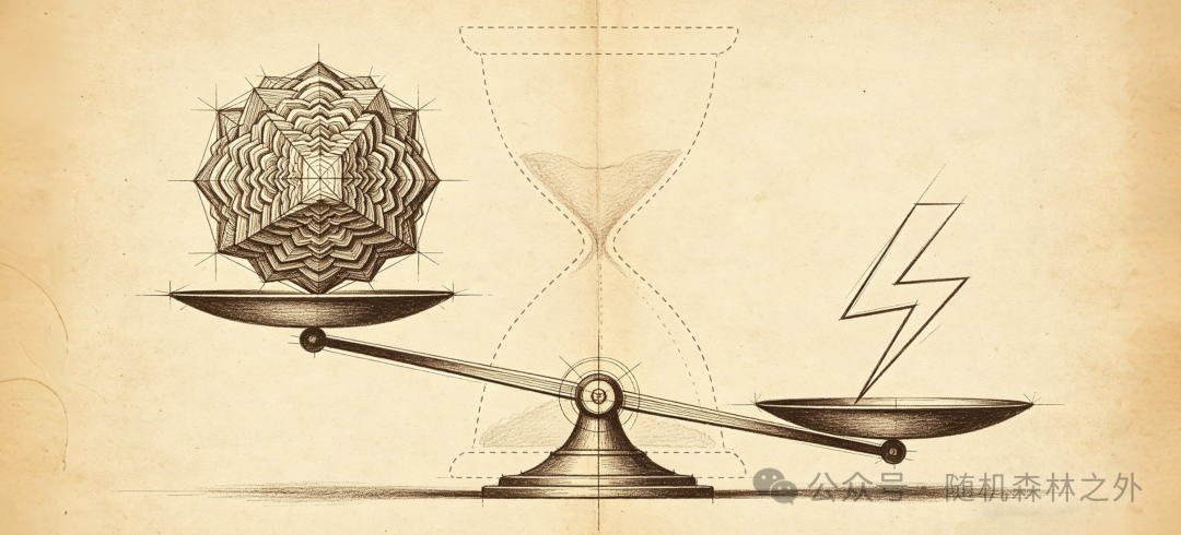描述在精度与速度间权衡的天平示意图