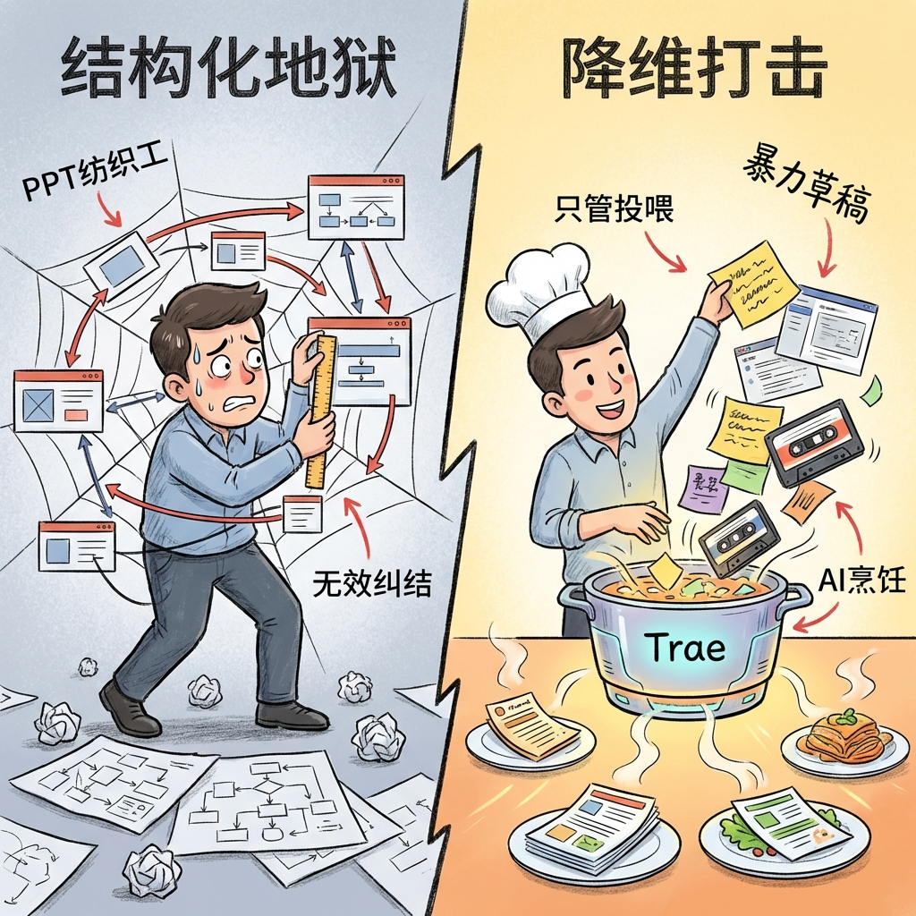 从结构化地狱到AI降维打击的对比插画