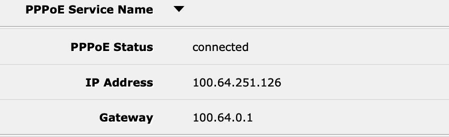 PPPoE连接状态截图,显示已获取内网IP地址 100.64.251.126