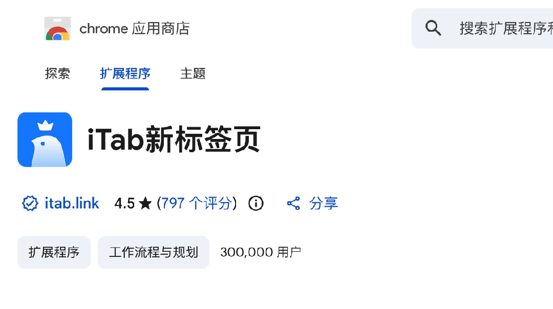 iTab在Chrome商店的徽章