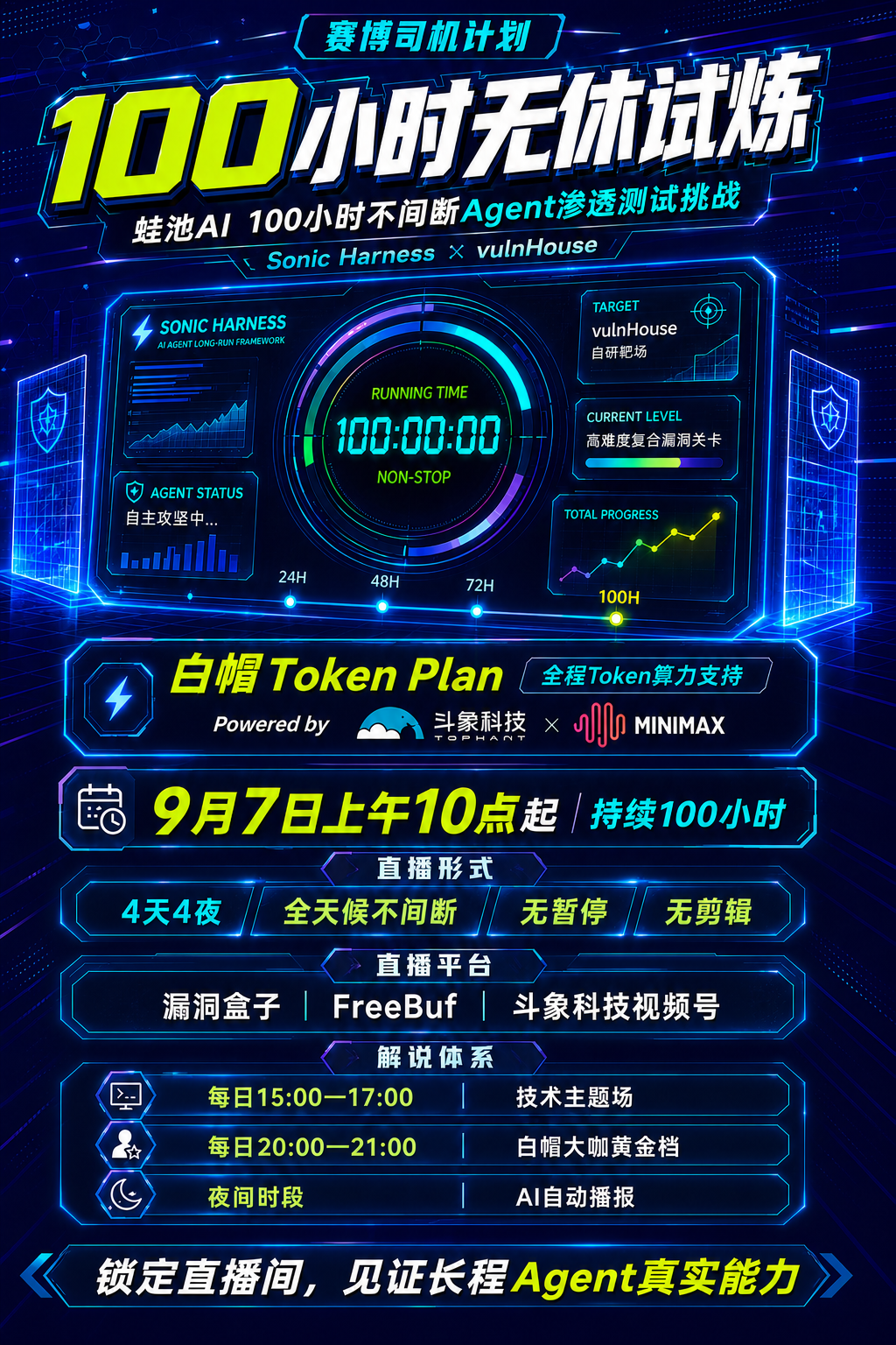 100小时不间断Agent渗透测试挑战直播信息海报