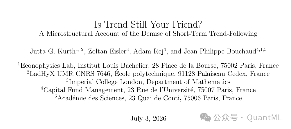 Is Trend Still Your Friend? 论文封面:法国科学院院士Bouchaud等合著,探讨短期趋势跟踪消亡的微观结构