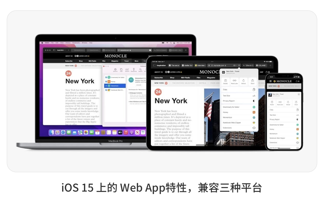 iOS 15 上的 Web App特性，兼容三种平台