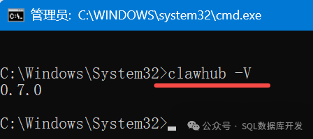 执行clawhub -v命令检查版本