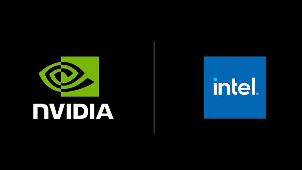 英伟达(NVIDIA)与英特尔(Intel)品牌Logo并列,中间由灰色竖线分隔