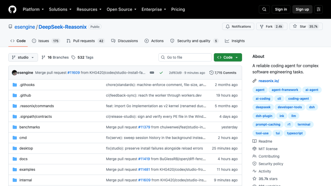 esengine/DeepSeek-Reasonix GitHub 仓库主页