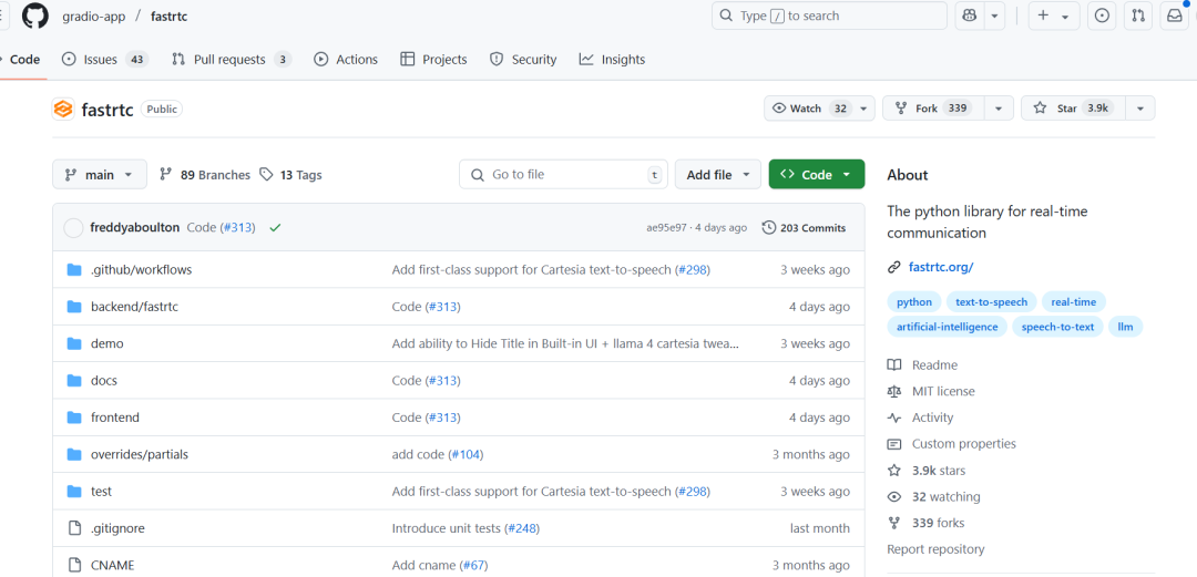 FastRTC GitHub仓库页面截图