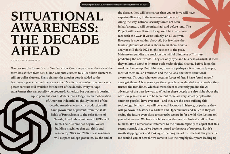 一篇关于未来文本布局的技术文章截图，标题为“THE FUTURE OF TEXT LAYOUT IS NOT CSS”