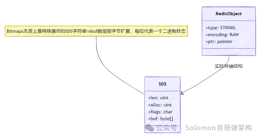 Redis Bitmaps底层SDS存储结构示意图
