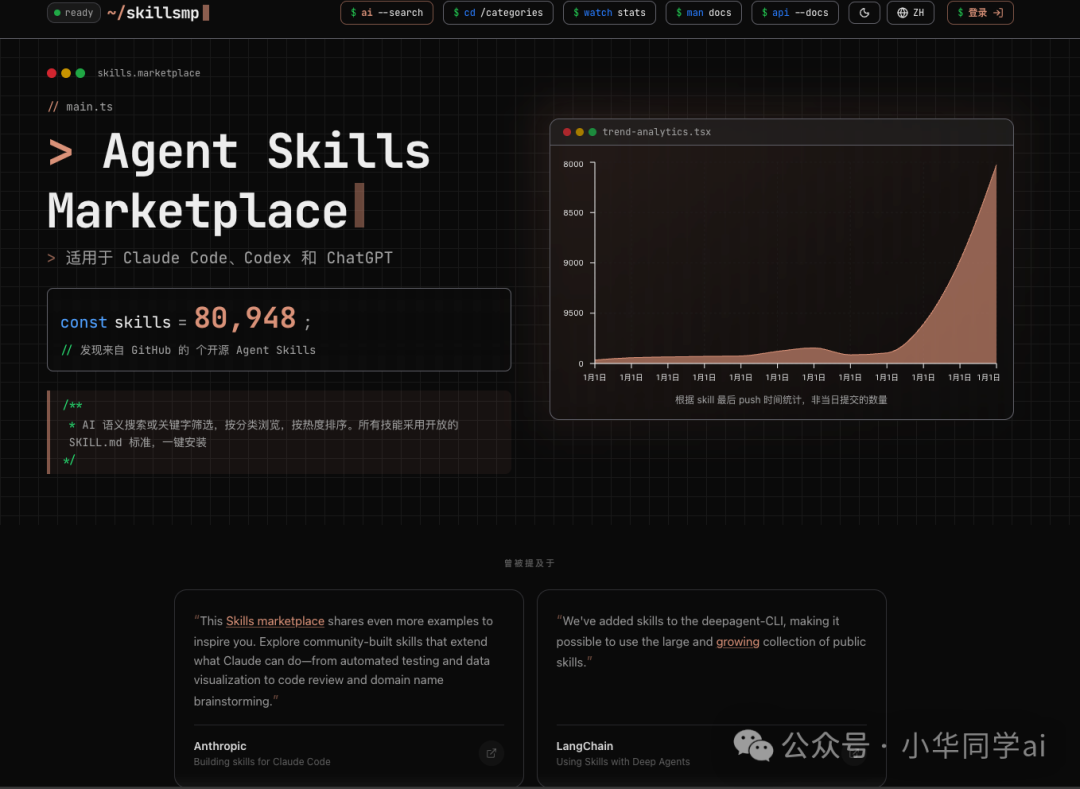 Agent Skills Marketplace 网站界面