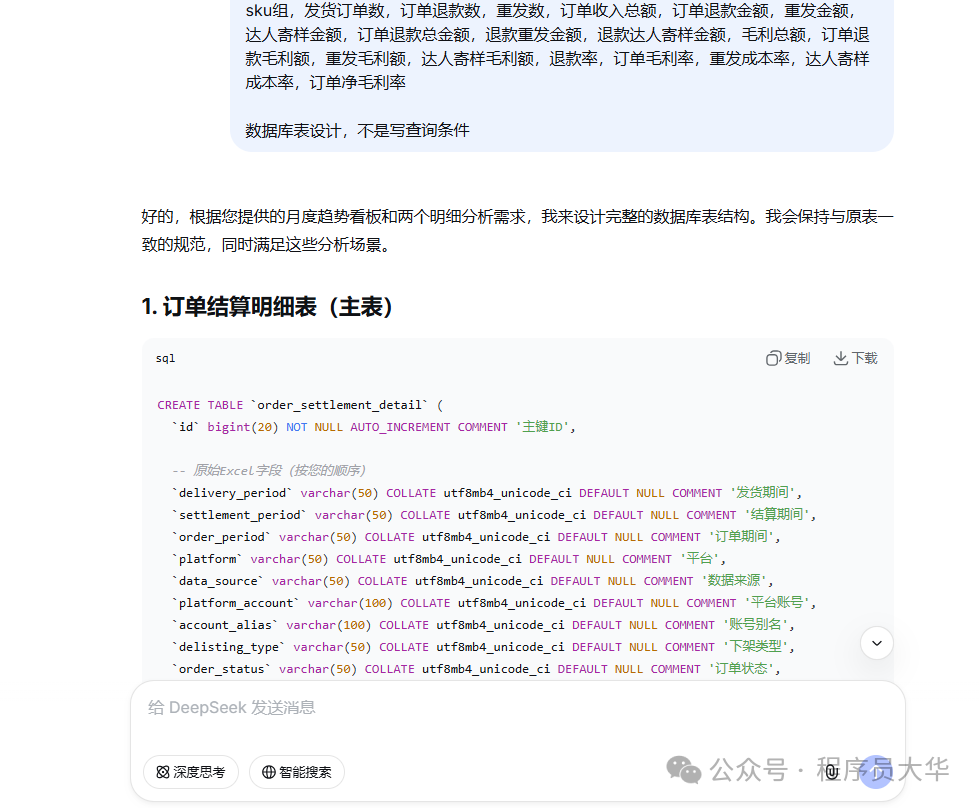 AI生成数据库表设计SQL