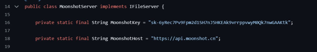 MoonshotServer类代码，硬编码API密钥