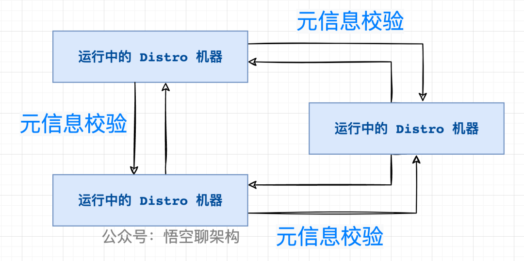 Distro节点间元数据校验示意图