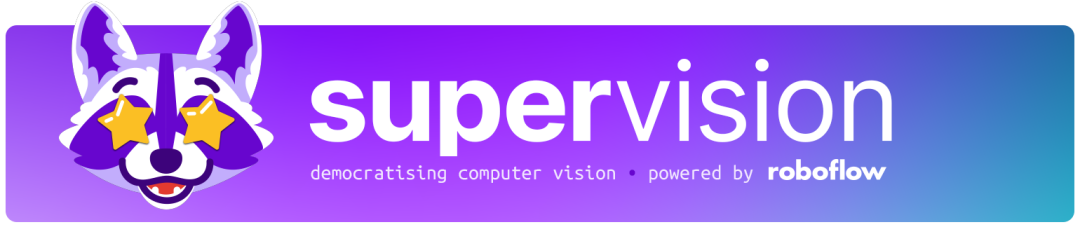 Supervision 项目横幅:一个戴着星星眼镜的卡通狐狸和“supervision”字样