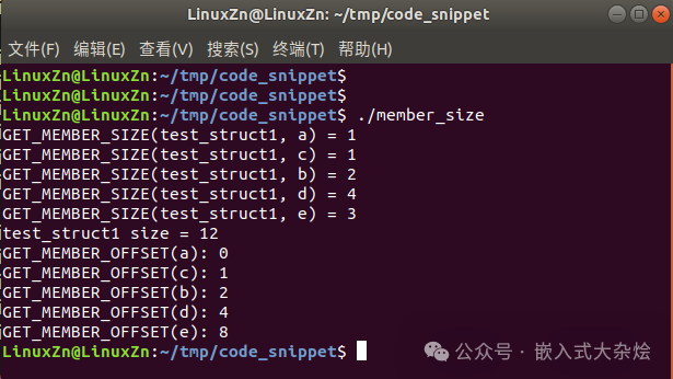 结构体成员大小与偏移量测试结果
