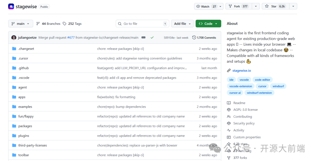 Stagewise项目GitHub仓库主页截图
