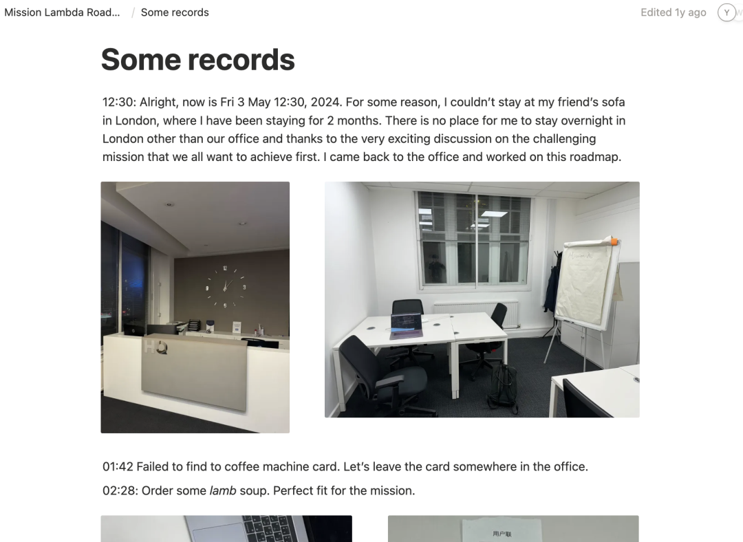 团队成员在办公室过夜和工作的记录