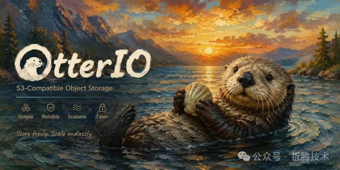 OtterIO项目宣传图 — 水獭守护贝壳,轻量可靠的对象存储,支持S3兼容