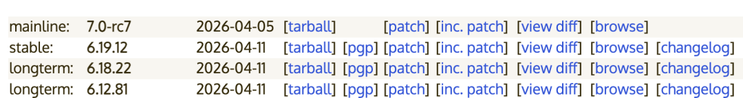 Linux 内核版本发布列表截图