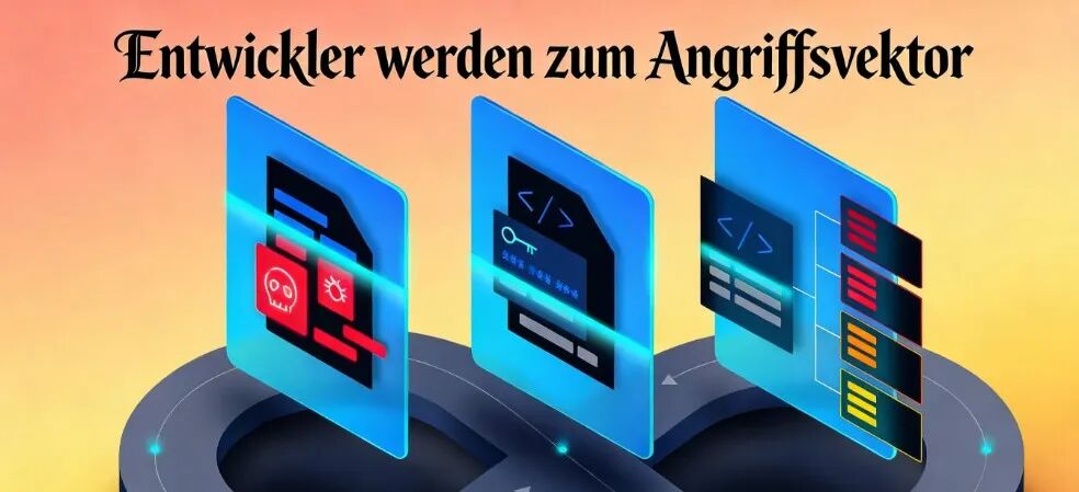 一张关于“开发者成为攻击媒介”主题的科技概念插图