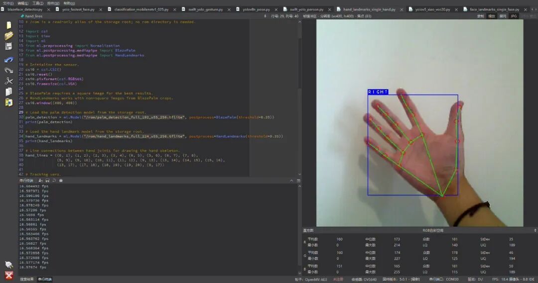 OpenMV IDE 单手 21 点关键点跟踪示例