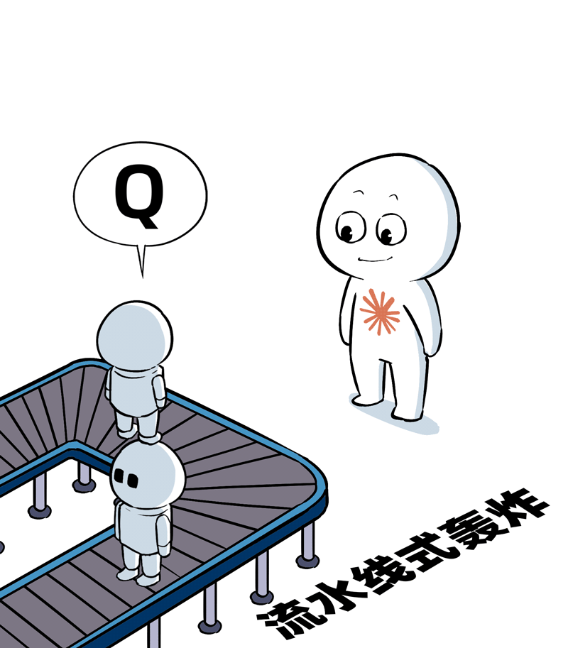 四格漫画：一个角色在流水线式的提问轰炸下逐渐崩溃