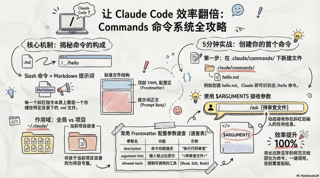 让Claude Code效率翻倍：Commands命令系统全攻略｜核心机制、作用域、5分钟实战、Frontmatter速查