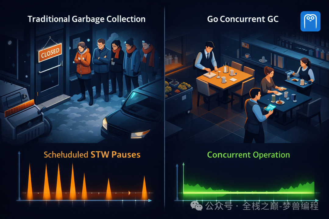 并发GC与传统STW GC对比图