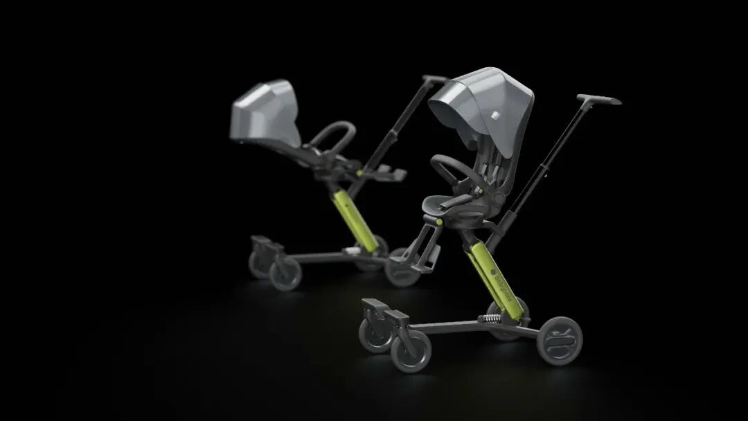 两款未来主义风格的婴儿推车3D渲染图