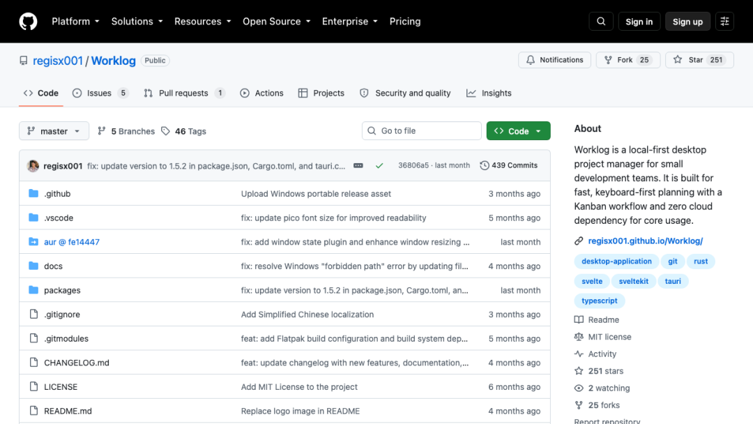 Worklog GitHub 仓库页面