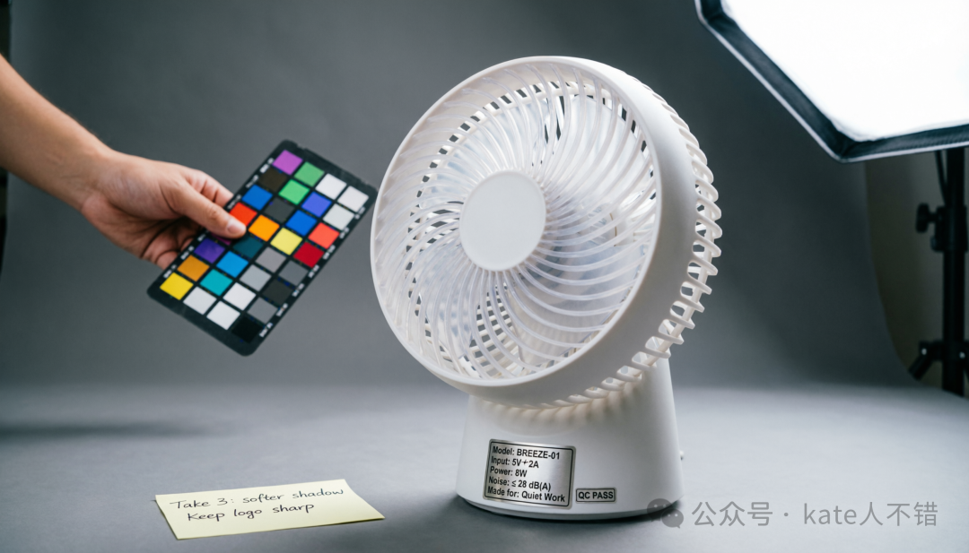 Qwen-Image-2.0 生成的写实棚拍风扇产品图