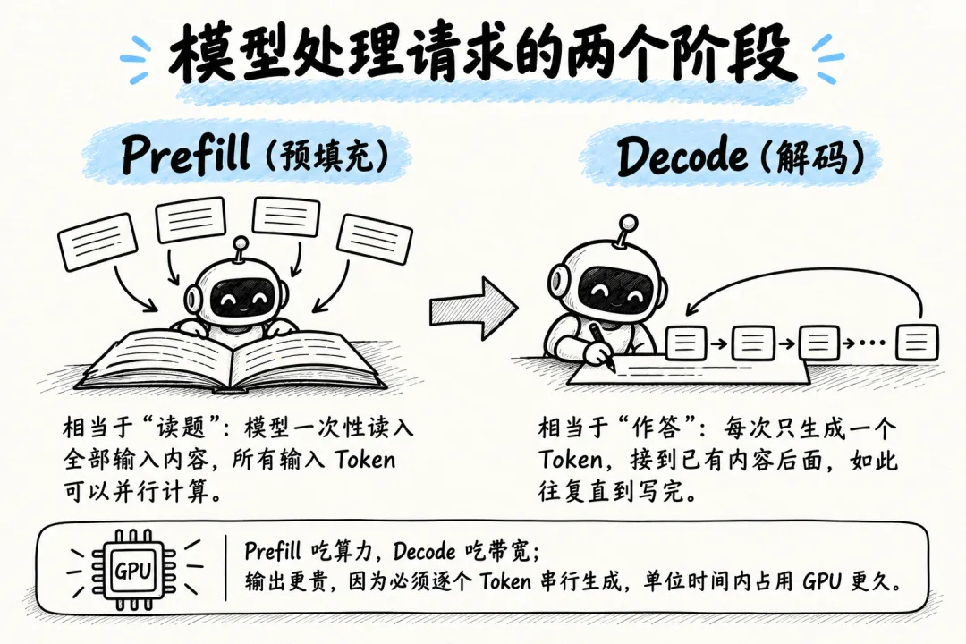 模型处理请求的两个阶段:Prefill预填充与Decode解码