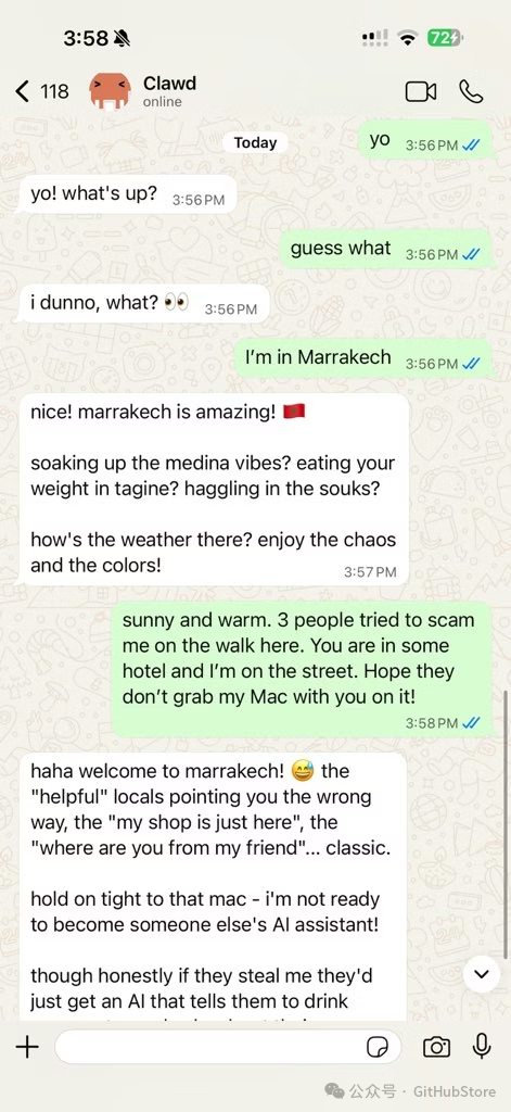 Moltbot在聊天软件中的交互示意图