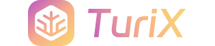 TuriX品牌标志，左侧为六边形树状图标，右侧为渐变色的“TuriX”文字