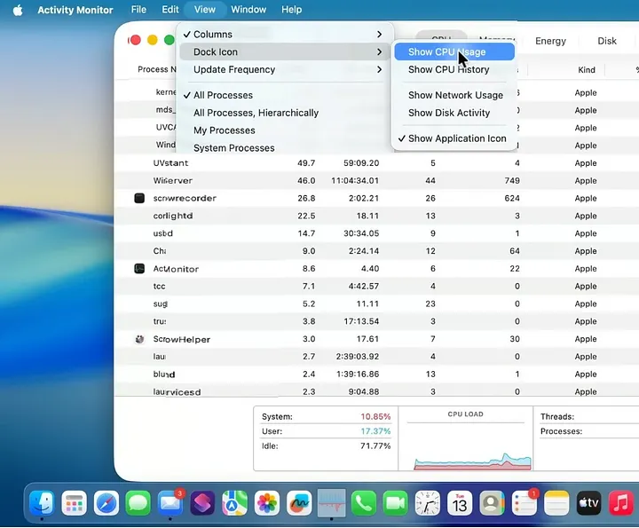 设置活动监视器显示CPU使用率