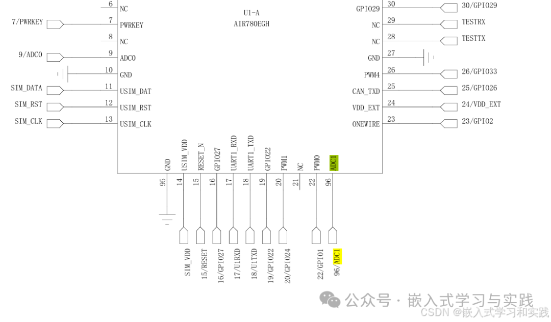 合宙Air780EGH芯片引脚连接原理图