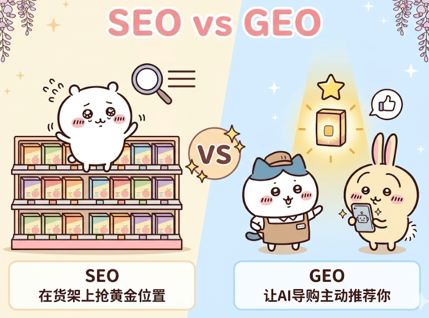 SEO与GEO卡通对比图