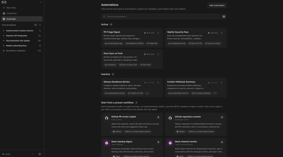 Automations 自动化工作流管理界面