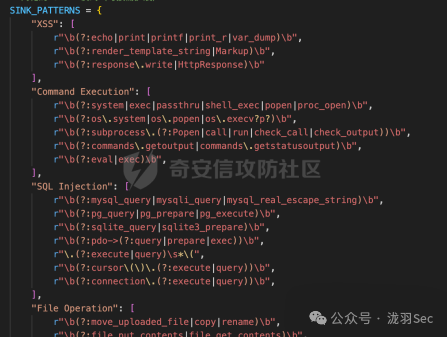 常见漏洞SINK点模式匹配字典示例