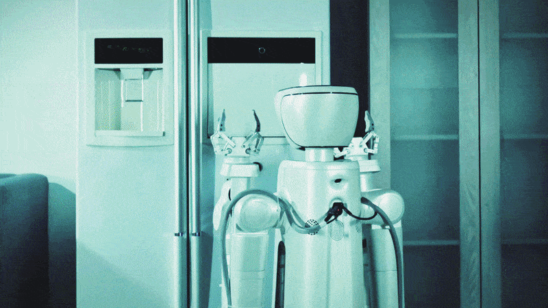 人形机器人在家庭环境中从冰箱取饮料