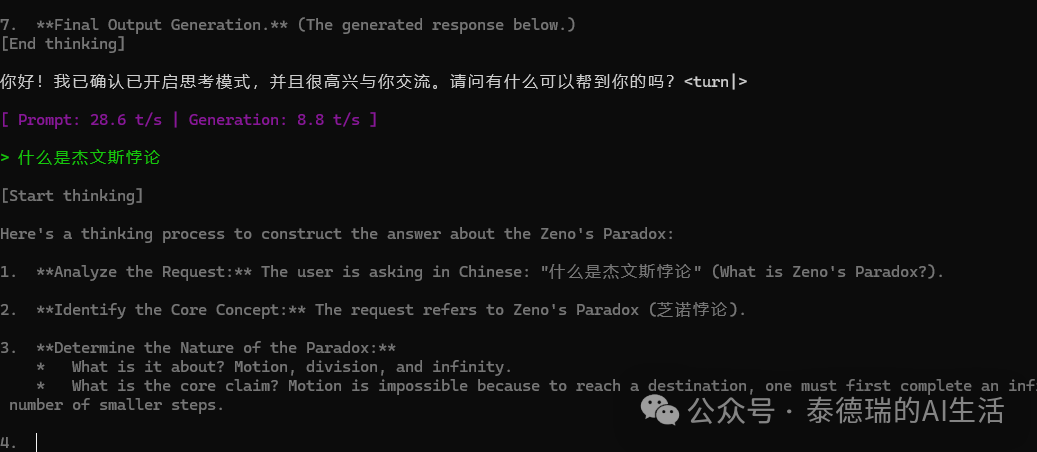 Gemma 4 回答关于“芝诺悖论”的思考过程