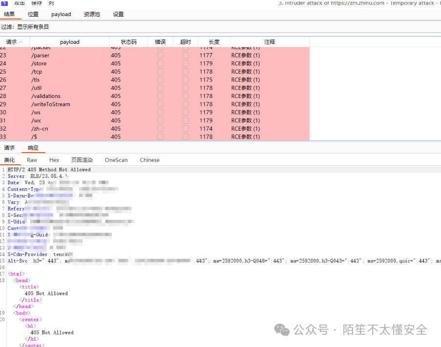 Burp Suite 拦截到405状态码的请求列表