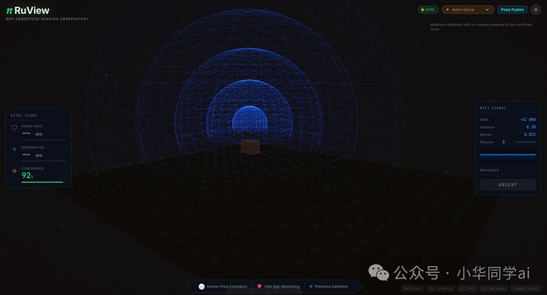 RuView WiFi 无感传感观测界面